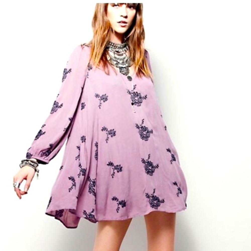 Free People Purple Embroidered Flower Dress XS